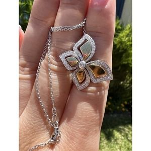 New $ 4860. Piero Milano 18K White and Yellow Gold Diamond 0.44ct Necklace